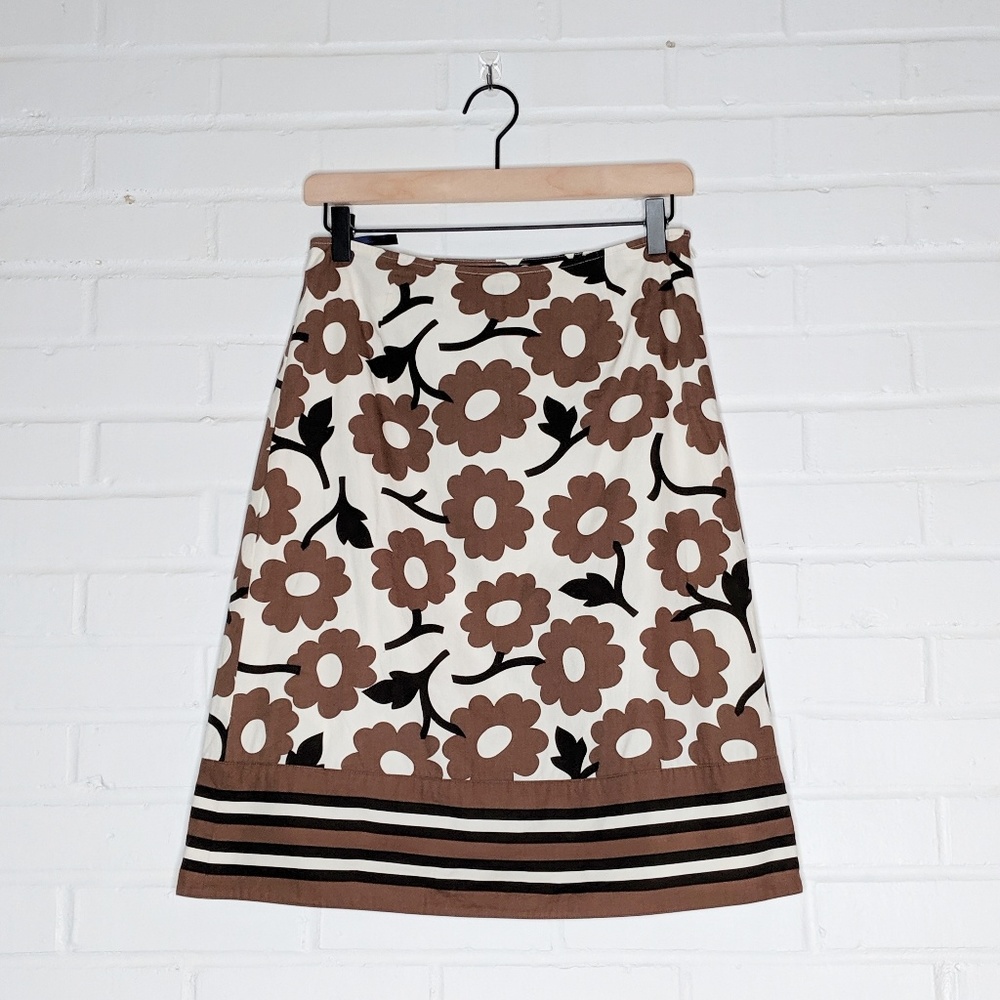 Boden Brown and Cream Floral Skirt Size 8